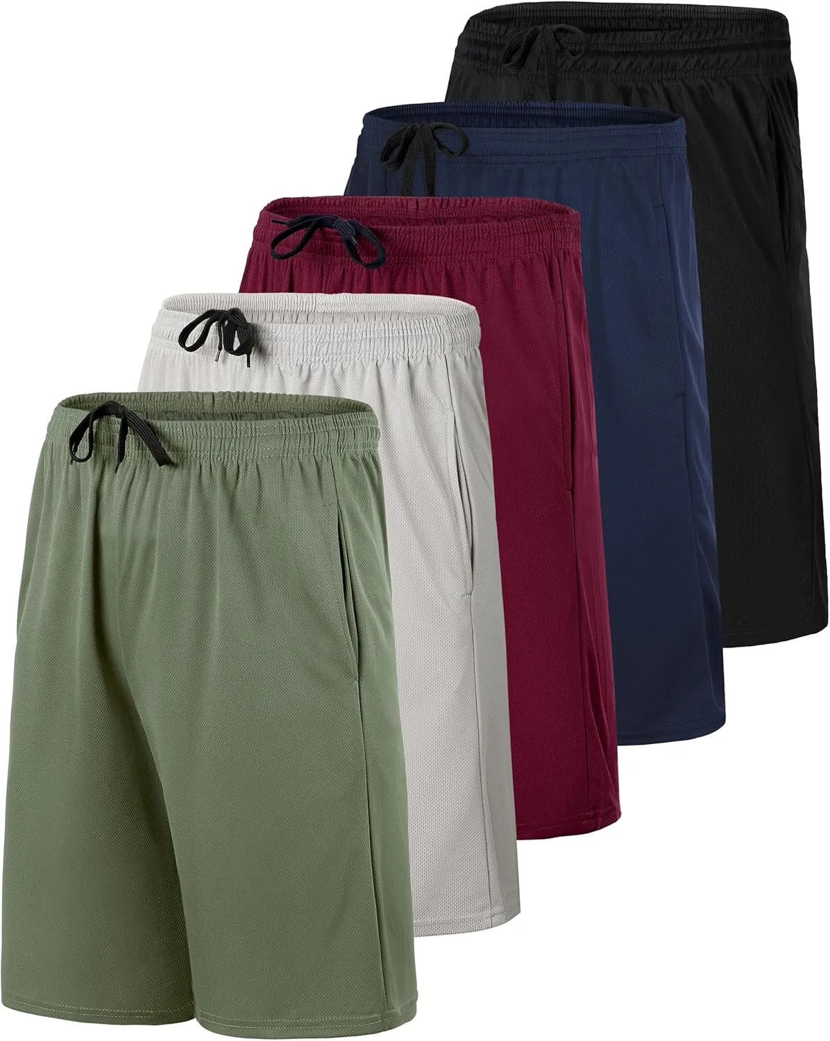 Real Essentials 5 Pack: Men's Mesh Athletic Basketball Shorts Quick Dry Activewear with Pockets