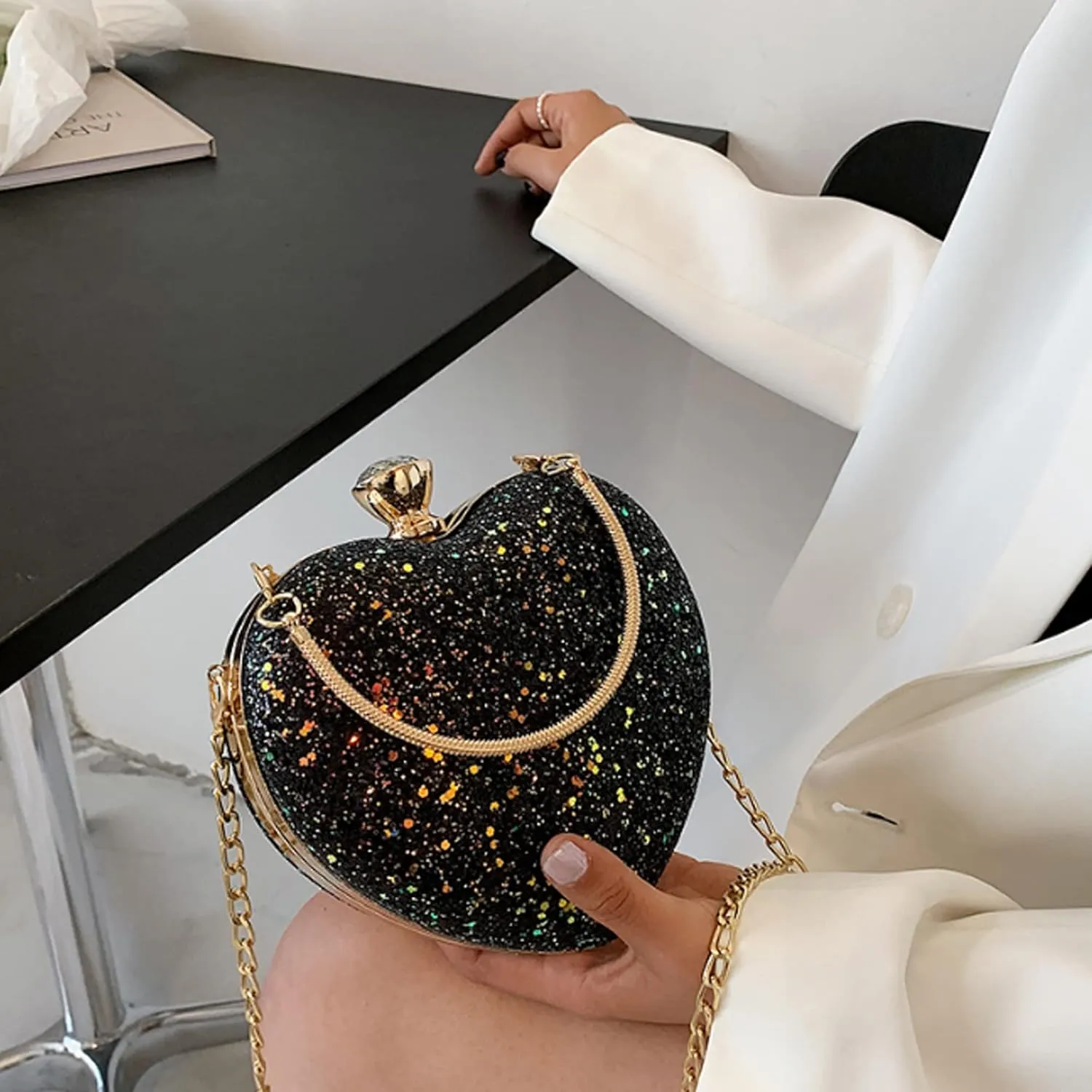 Reberomantic Heart Shaped Evening Purse Velvet Clutch Purse Solid Evening Bag