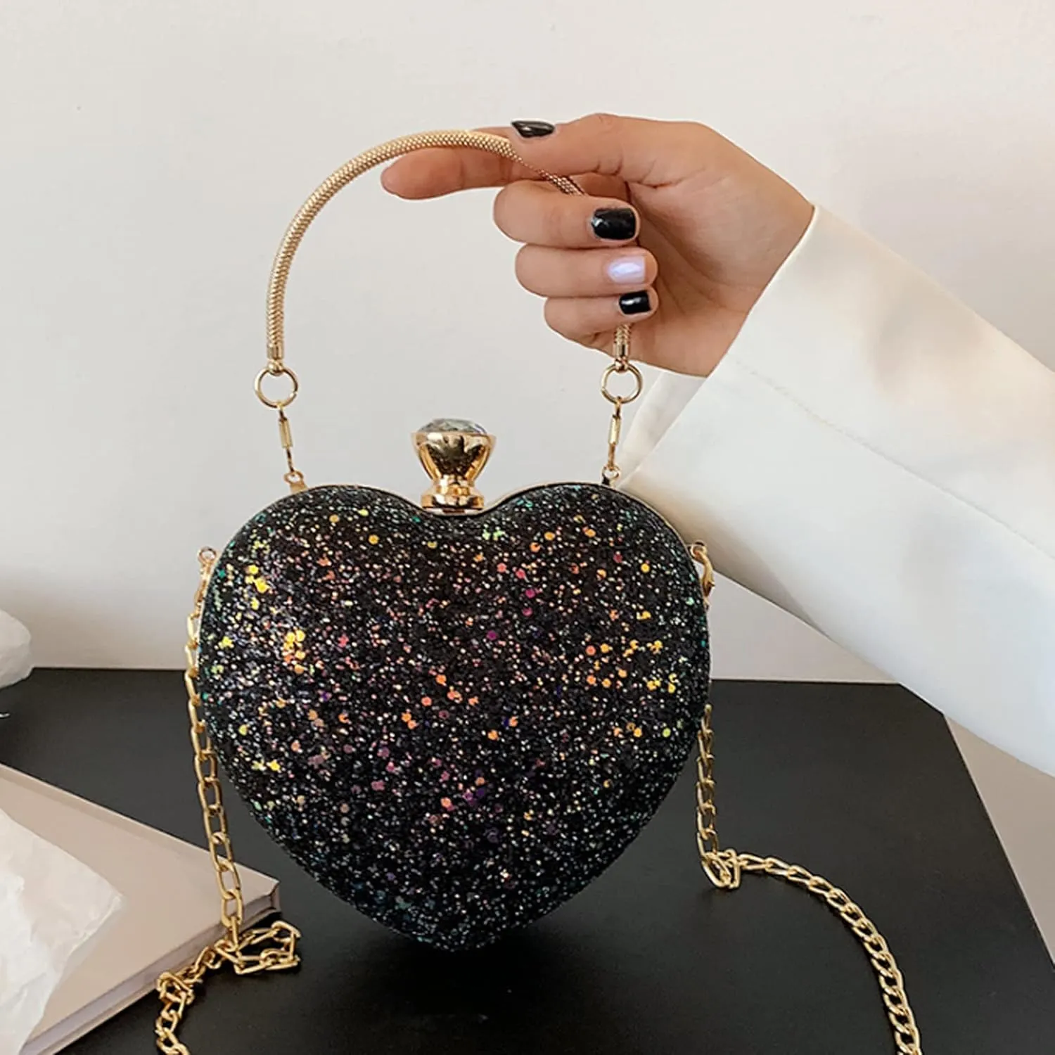 Reberomantic Heart Shaped Evening Purse Velvet Clutch Purse Solid Evening Bag