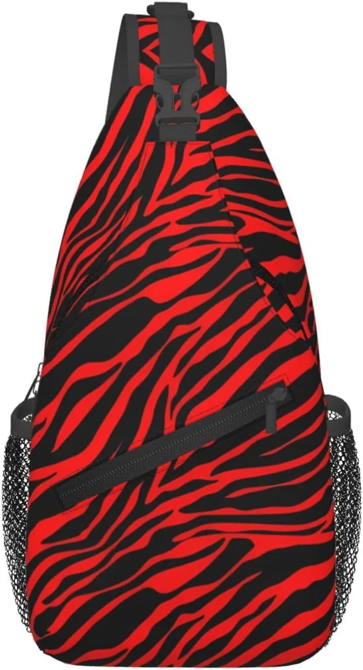 Red Black Zebra Stripe Crossbody Bag Cross Chest Bag Adjustable Sling Backpack Sports Gym Shoulder Bags Travel Cycling Daypack Diagonally Casual Rucksack