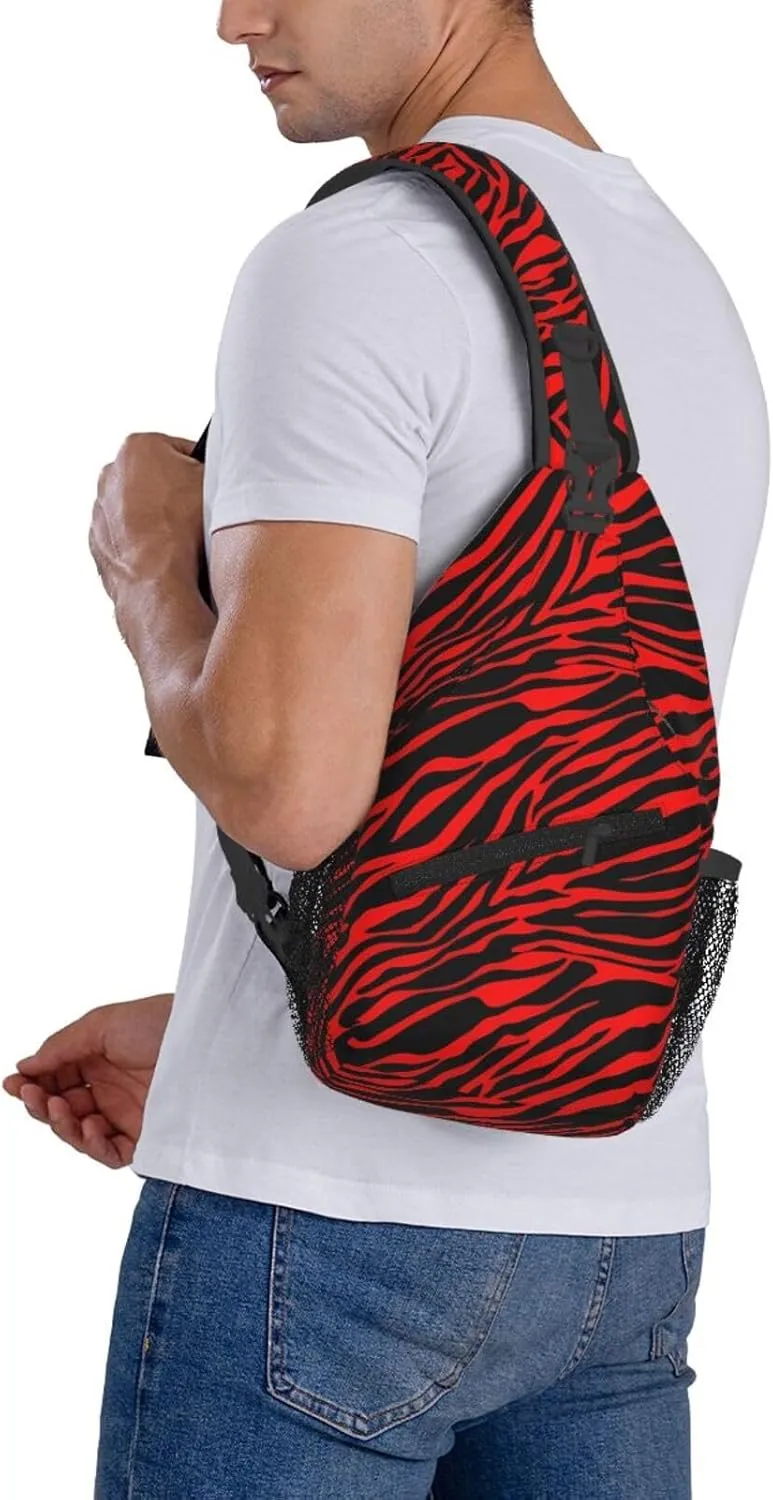 Red Black Zebra Stripe Crossbody Bag Cross Chest Bag Adjustable Sling Backpack Sports Gym Shoulder Bags Travel Cycling Daypack Diagonally Casual Rucksack