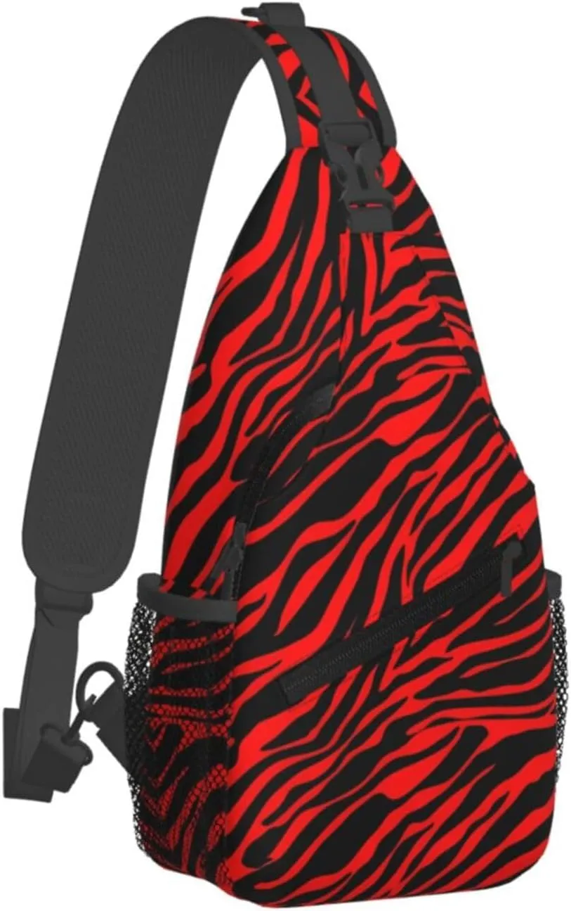 Red Black Zebra Stripe Crossbody Bag Cross Chest Bag Adjustable Sling Backpack Sports Gym Shoulder Bags Travel Cycling Daypack Diagonally Casual Rucksack