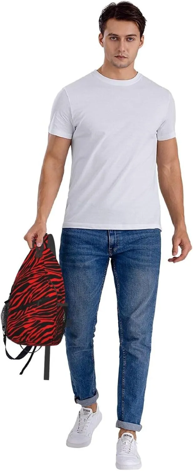 Red Black Zebra Stripe Crossbody Bag Cross Chest Bag Adjustable Sling Backpack Sports Gym Shoulder Bags Travel Cycling Daypack Diagonally Casual Rucksack