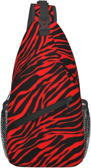 Red Black Zebra Stripe Crossbody Bag Cross Chest Bag Adjustable Sling Backpack Sports Gym Shoulder Bags Travel Cycling Daypack Diagonally Casual Rucksack