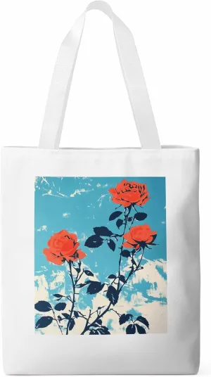 Red Botanical Floral Herbs Canvas Tote Bag, Aesthetic Canvas Tote Handbags for Women Shoulder Bag