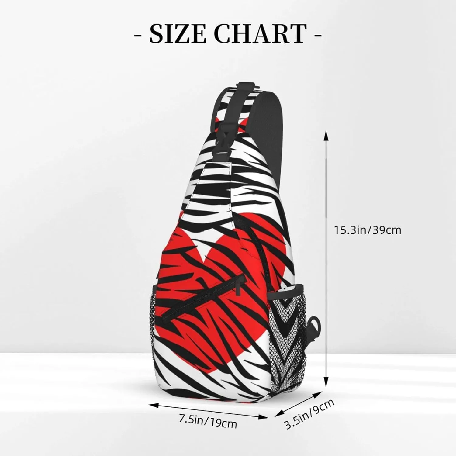 Red Hearts Zebra Stripes Crossbody Bag Cross Chest Bag Adjustable Sling Backpack Sports Gym Shoulder Bags Travel Cycling Daypack Diagonally Casual Rucksack
