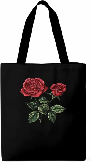 Red Roses Botanical Floral Canvas Tote Bag, Aesthetic Canvas Tote Handbags for Women Shoulder Bag