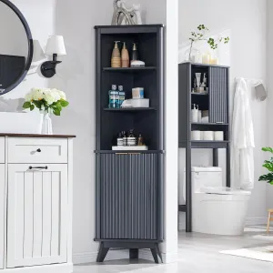 RedLemon 68" Tall Corner Cabinet, Modern Fluted Storage Cabinet with Faux Marble Top & Adjustable Shelves, Curved Profile Design, Space Saver for Bathroom, Living Room, Kitchen, Dark Grey