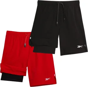 Reebok Boys Athletic Shorts 2 Pack – 2-in-1 Boys Basketball Shorts with Compression Liner – Quick Dry Running Shorts