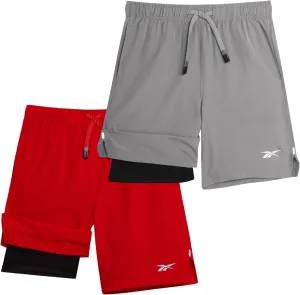 Reebok Boys Athletic Shorts 2 Pack – 2-in-1 Boys Basketball Shorts with Compression Liner – Quick Dry Running Shorts