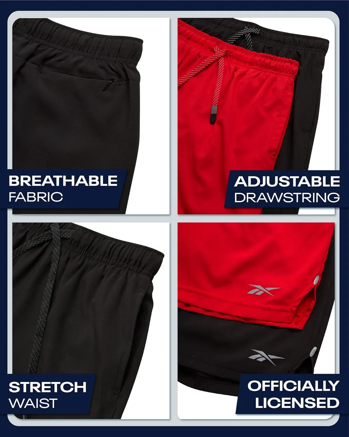 Reebok Boys Athletic Shorts 2 Pack – 2-in-1 Boys Basketball Shorts with Compression Liner – Quick Dry Running Shorts