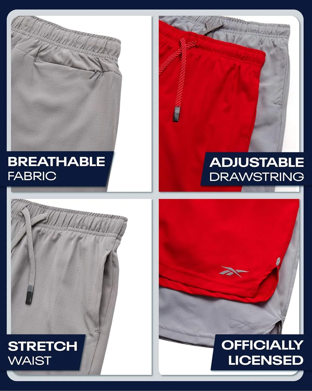 Reebok Boys Athletic Shorts 2 Pack – 2-in-1 Boys Basketball Shorts with Compression Liner – Quick Dry Running Shorts