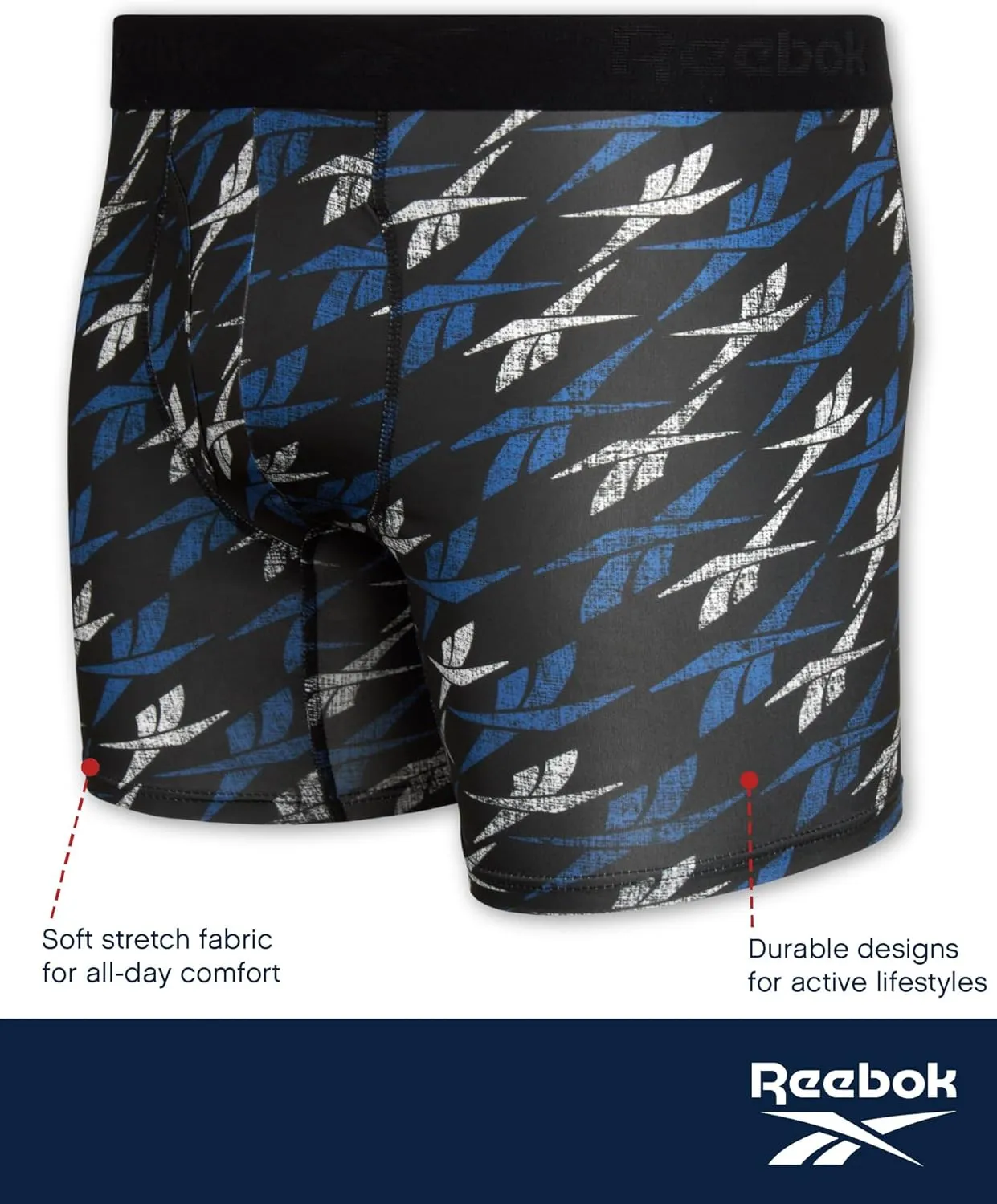 Reebok Mens Boxer Briefs - 4 Pack Moisture Wicking Performance Mens Underwear Boxers with Functional Fly Pouch (Sizes: S-XL)