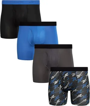Reebok Mens Boxer Briefs - 4 Pack Moisture Wicking Performance Mens Underwear Boxers with Functional Fly Pouch (Sizes: S-XL)