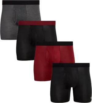 Reebok Mens Boxer Briefs - 4 Pack Stretch Performance Mens Underwear Boxers with Functional Fly Pouch (Sizes: S-XL)