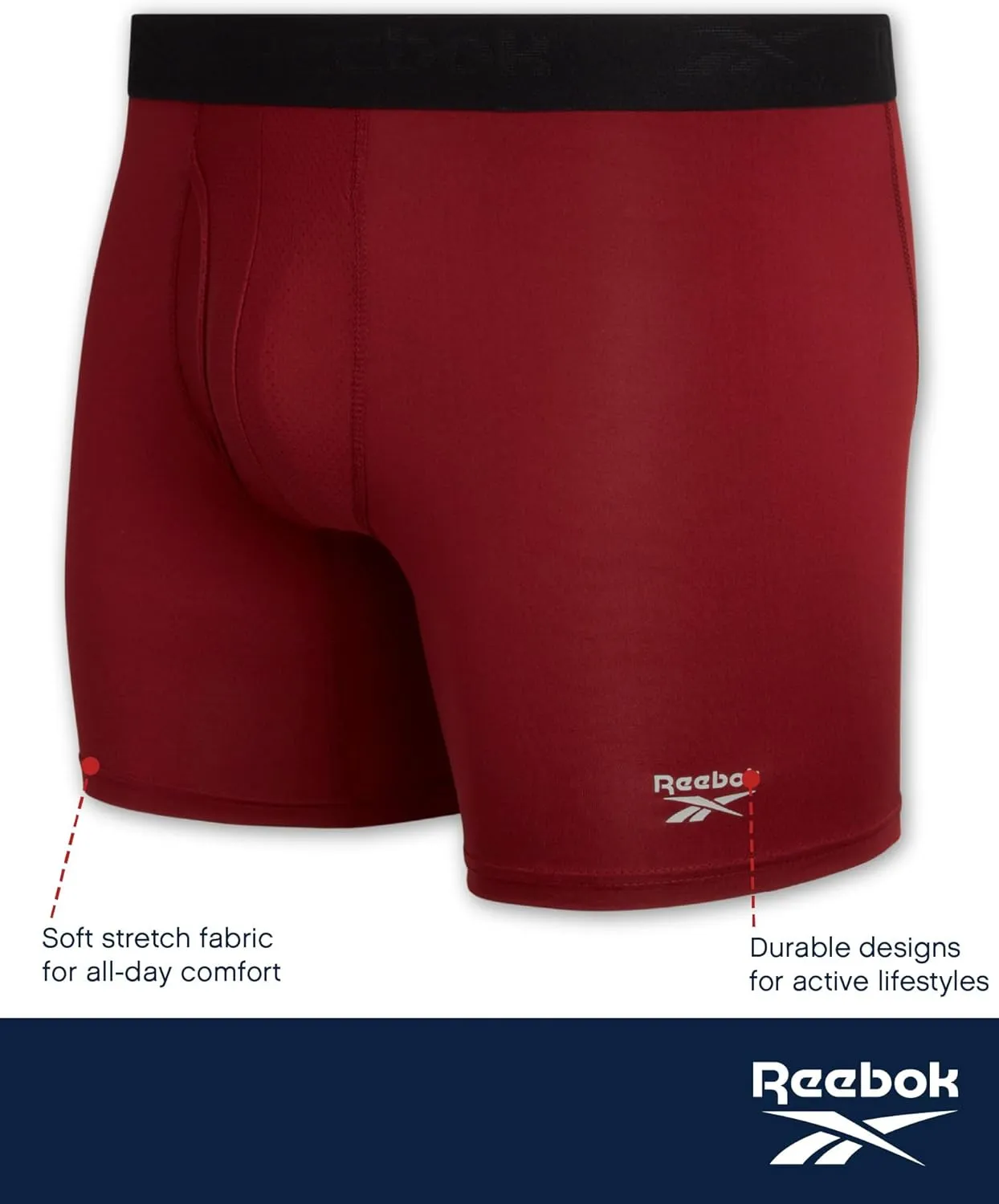 Reebok Mens Boxer Briefs - 4 Pack Stretch Performance Mens Underwear Boxers with Functional Fly Pouch (Sizes: S-XL)