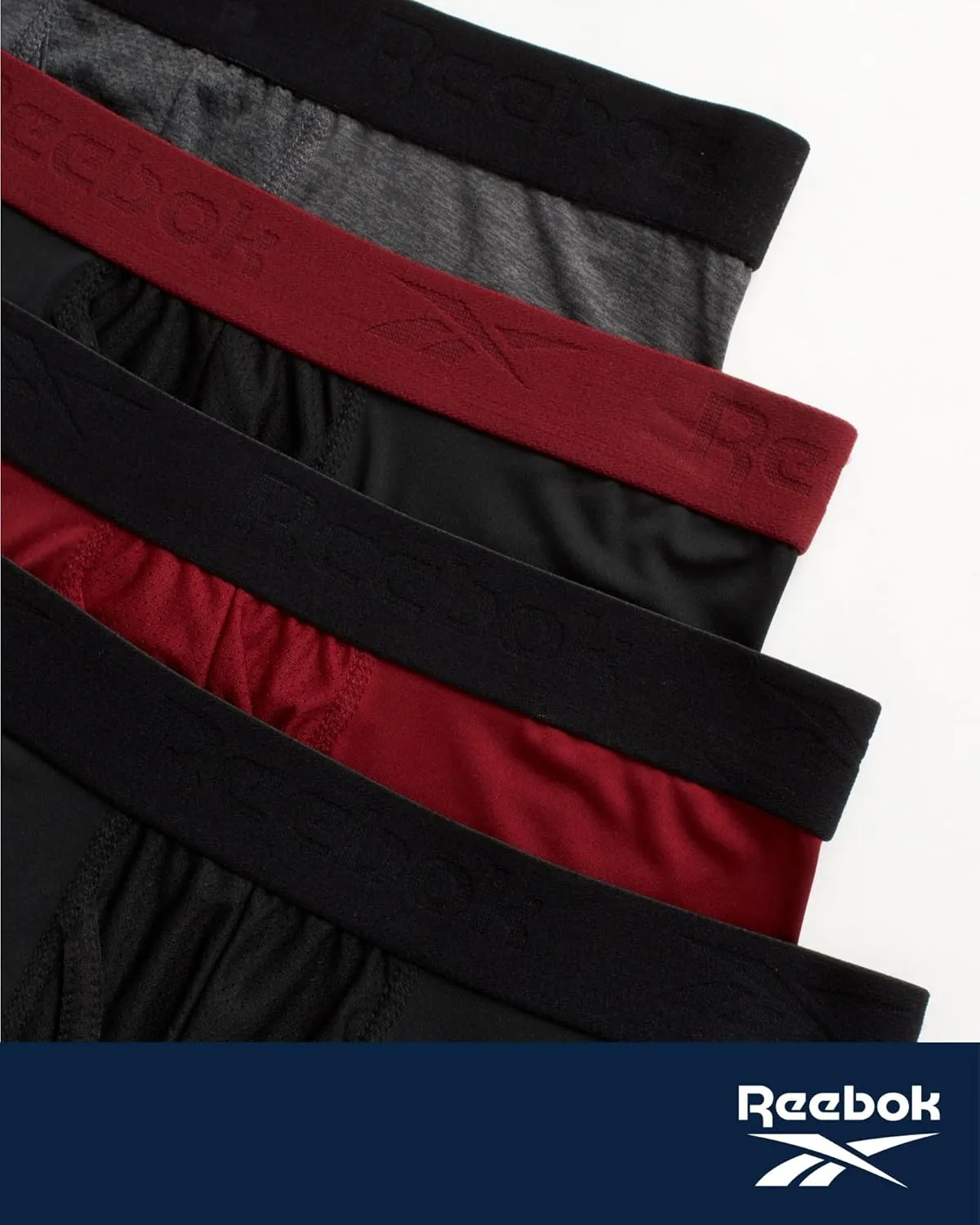Reebok Mens Boxer Briefs - 4 Pack Stretch Performance Mens Underwear Boxers with Functional Fly Pouch (Sizes: S-XL)