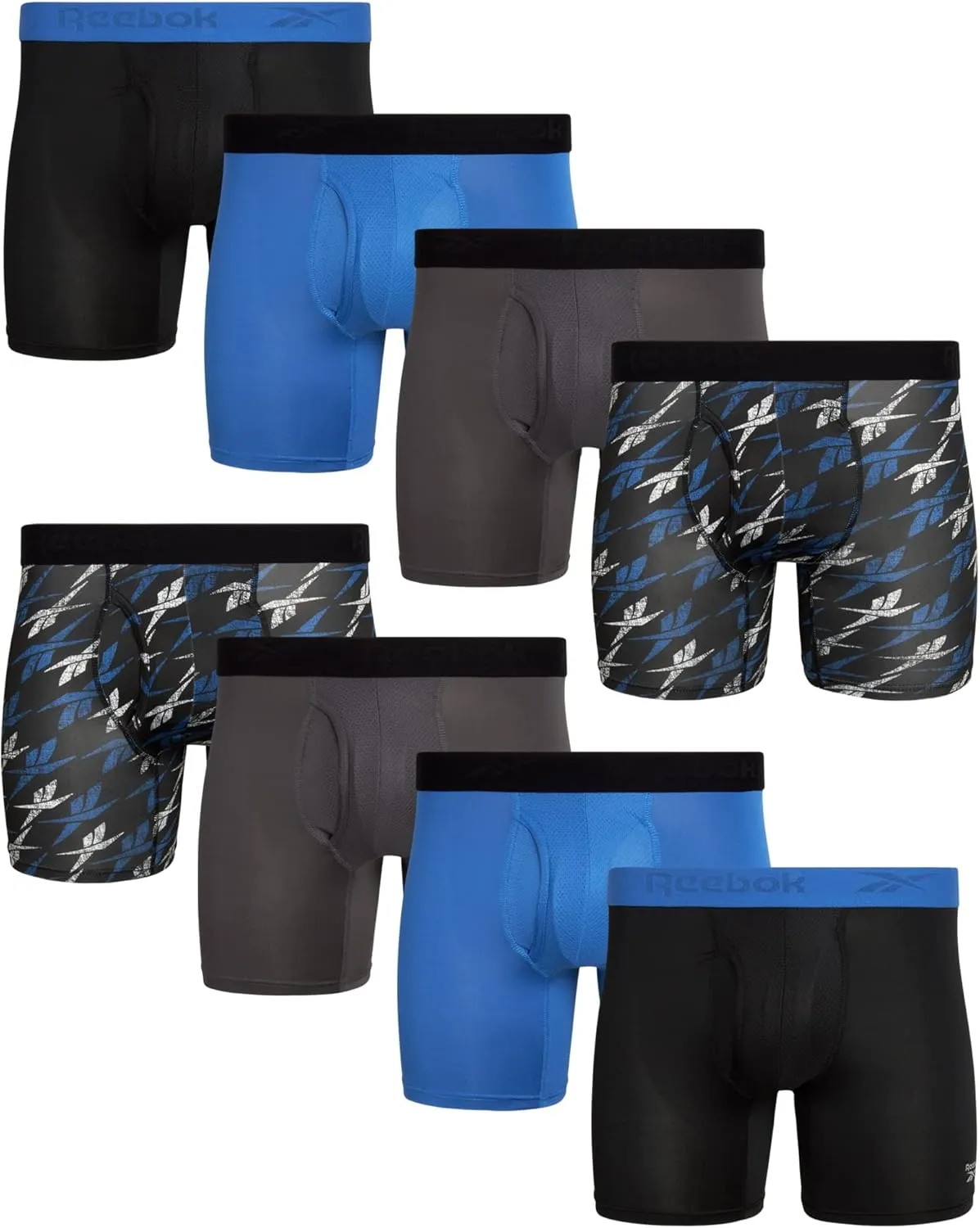 Reebok Men's Boxer Briefs - 8 Pack Moisture Wicking Athletic Performance Underwear Boxers for Men with Mesh Pouch (S-2XL)