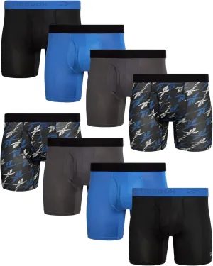 Reebok Men's Boxer Briefs - 8 Pack Moisture Wicking Athletic Performance Underwear Boxers for Men with Mesh Pouch (S-2XL)