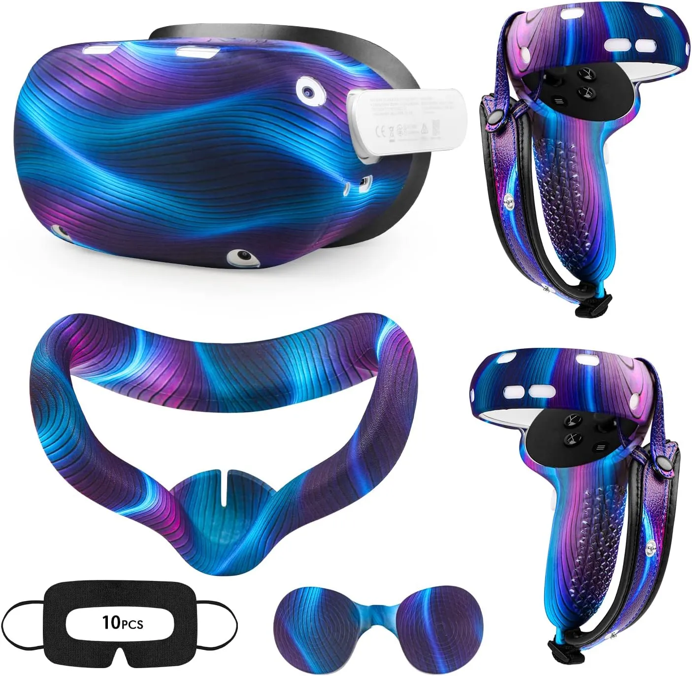 Relohas Accessories for Oculus Quest 2, VR Accessory Set for Meta Quest 2, Include Controller Grip Leather Cover, VR Shell Cover, Face Cover, The Best Gifts for Christmas and Halloween(Aurora Blue)