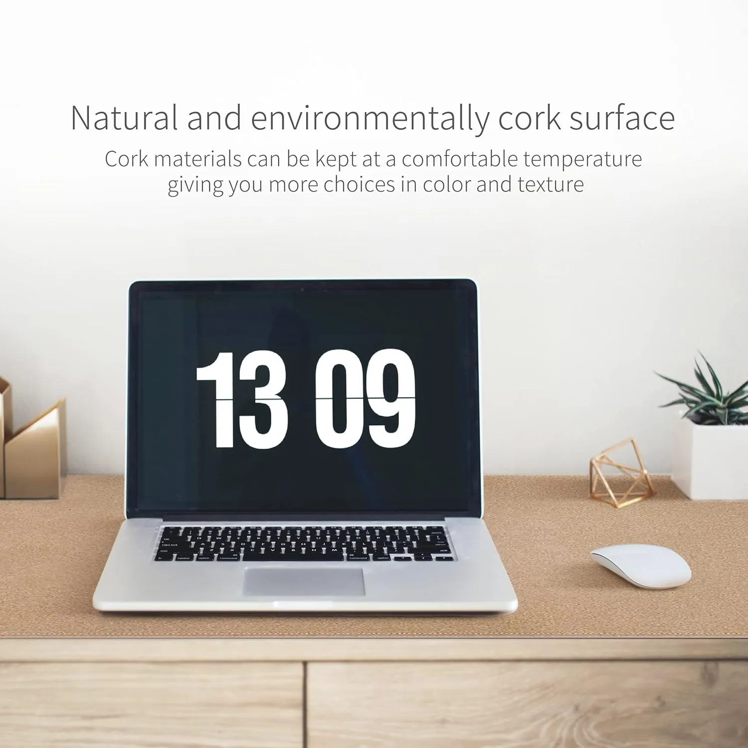 RENMTURE Dual-Sided Mouse Pad, Natural Cork & PU Leather Large Desk Pad for Office and Home Work, Desk Protector Non-Slip, Waterproof, Easy Clean (Blue Gray,47"x17")