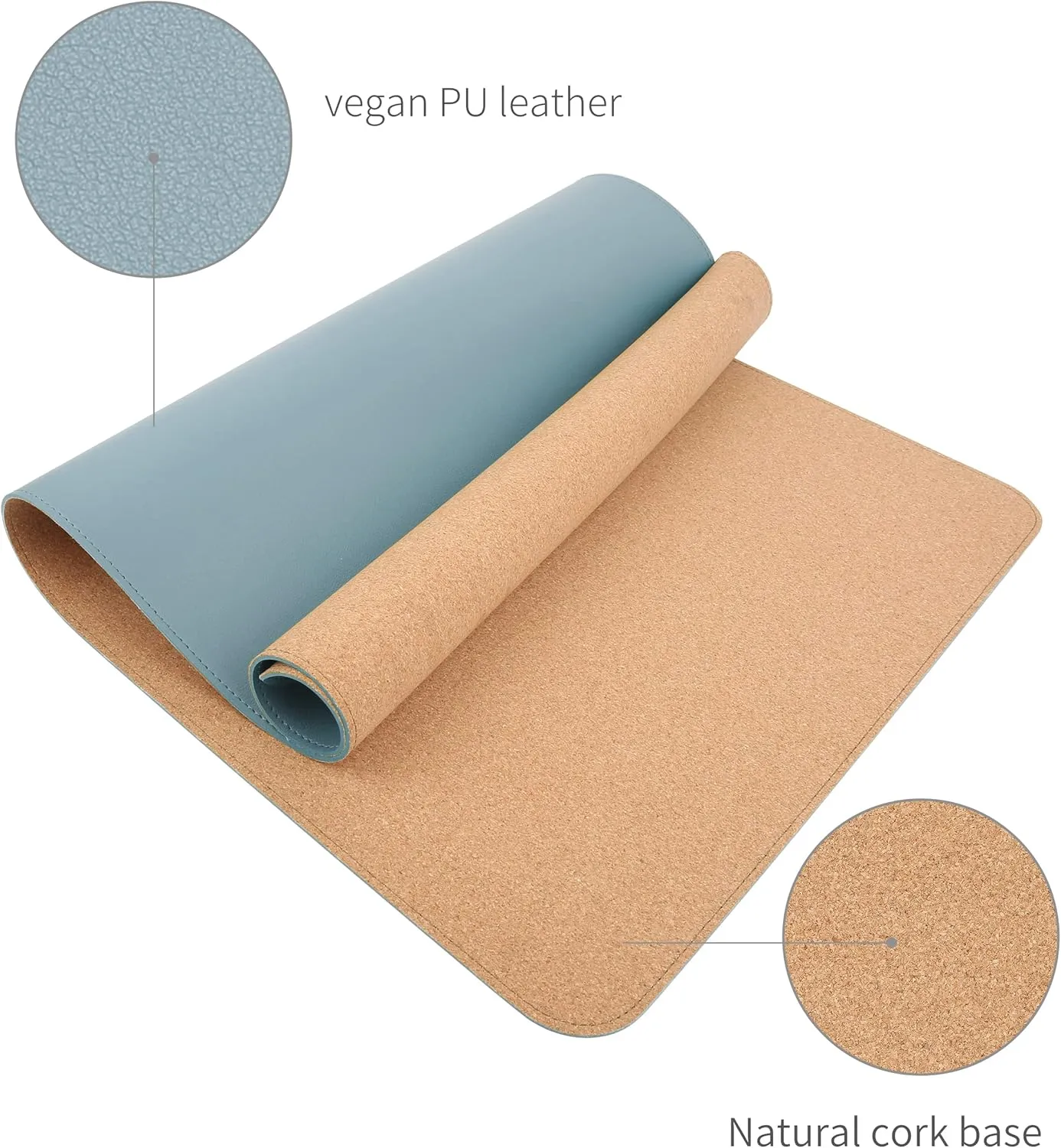 RENMTURE Dual-Sided Mouse Pad, Natural Cork & PU Leather Large Desk Pad for Office and Home Work, Desk Protector Non-Slip, Waterproof, Easy Clean (Blue Gray,47"x17")