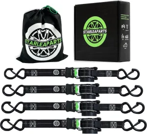 Retractable Ratchet Straps(4PK) - 1,500lb Break Strength, Ratchet Straps Heavy Duty with Rubber Coated Handle, Perfect Auto Ratchet Straps for Motorcycle, Kayak and Trucks (Black)