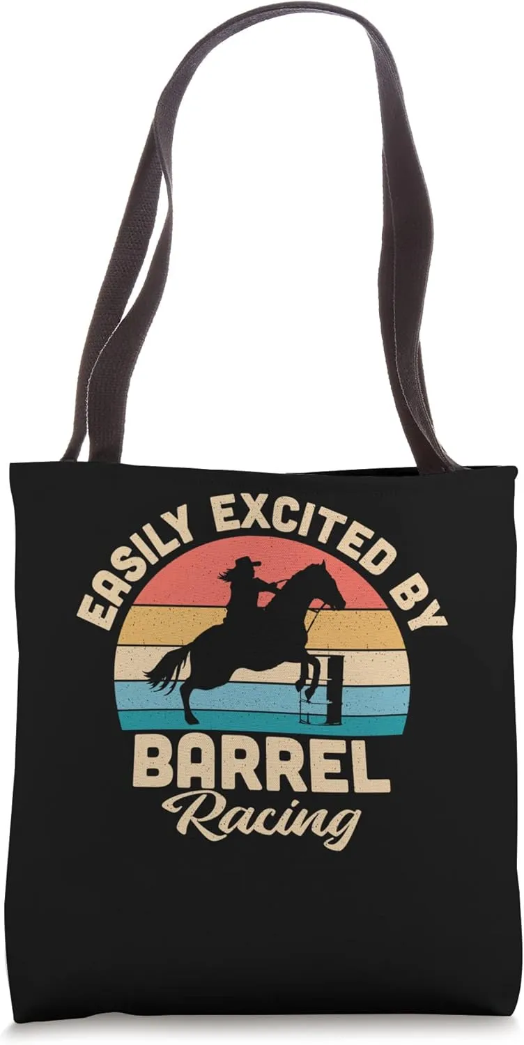 Retro Sunset Rodeo Vintage Easily Excited By Barrel Racing Tote Bag