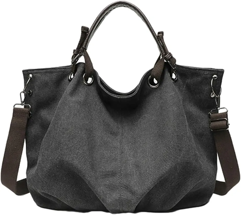 Retro Top Handle Bag for Women Large Adjustable Canvas Shoulder Crossbody Bag Slouchy Commute Work Handbags