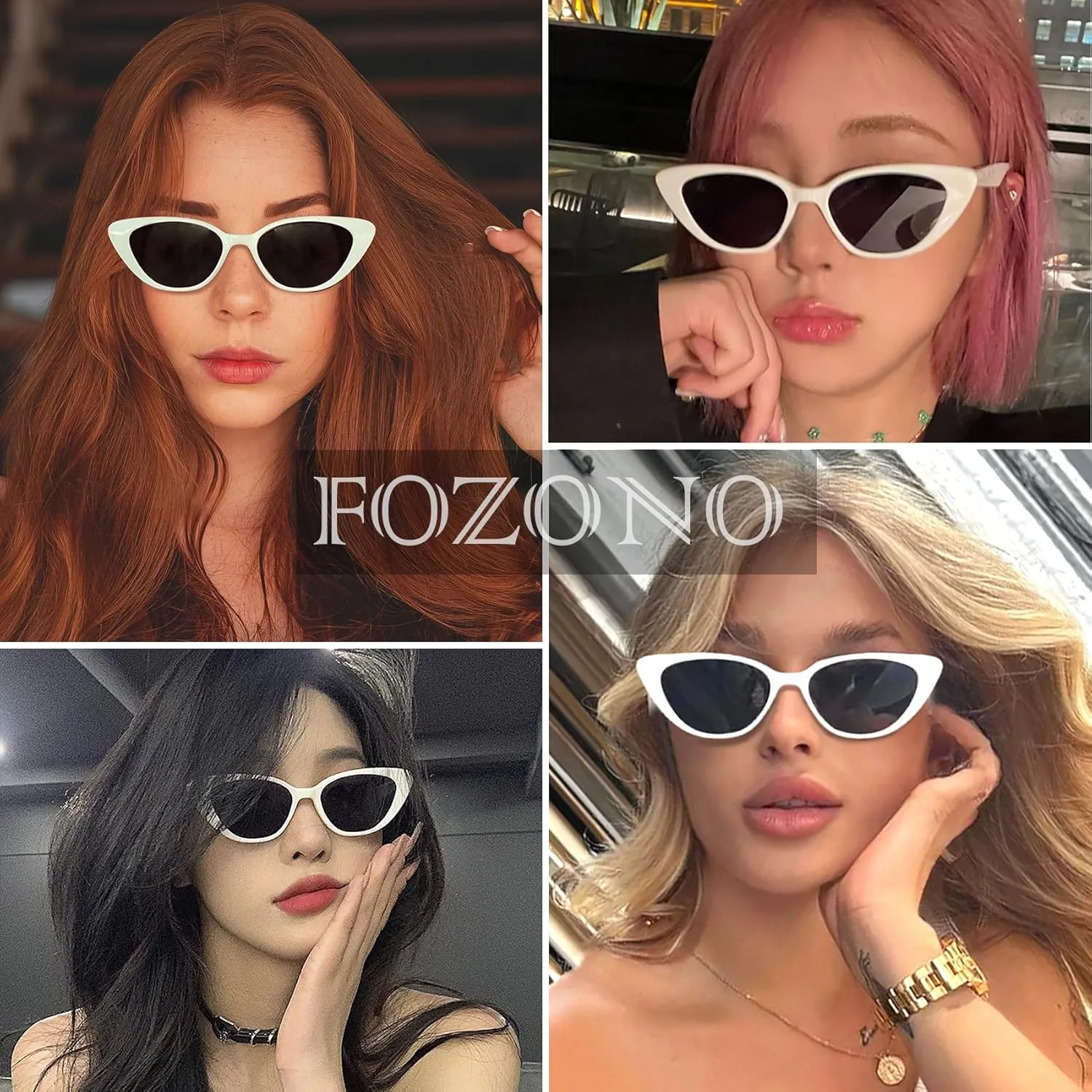 Retro Vintage Narrow Cat Eye Sunglasses for Women 90s Small Chic Style Trendy Sunnies UV400 Protection FZN7514