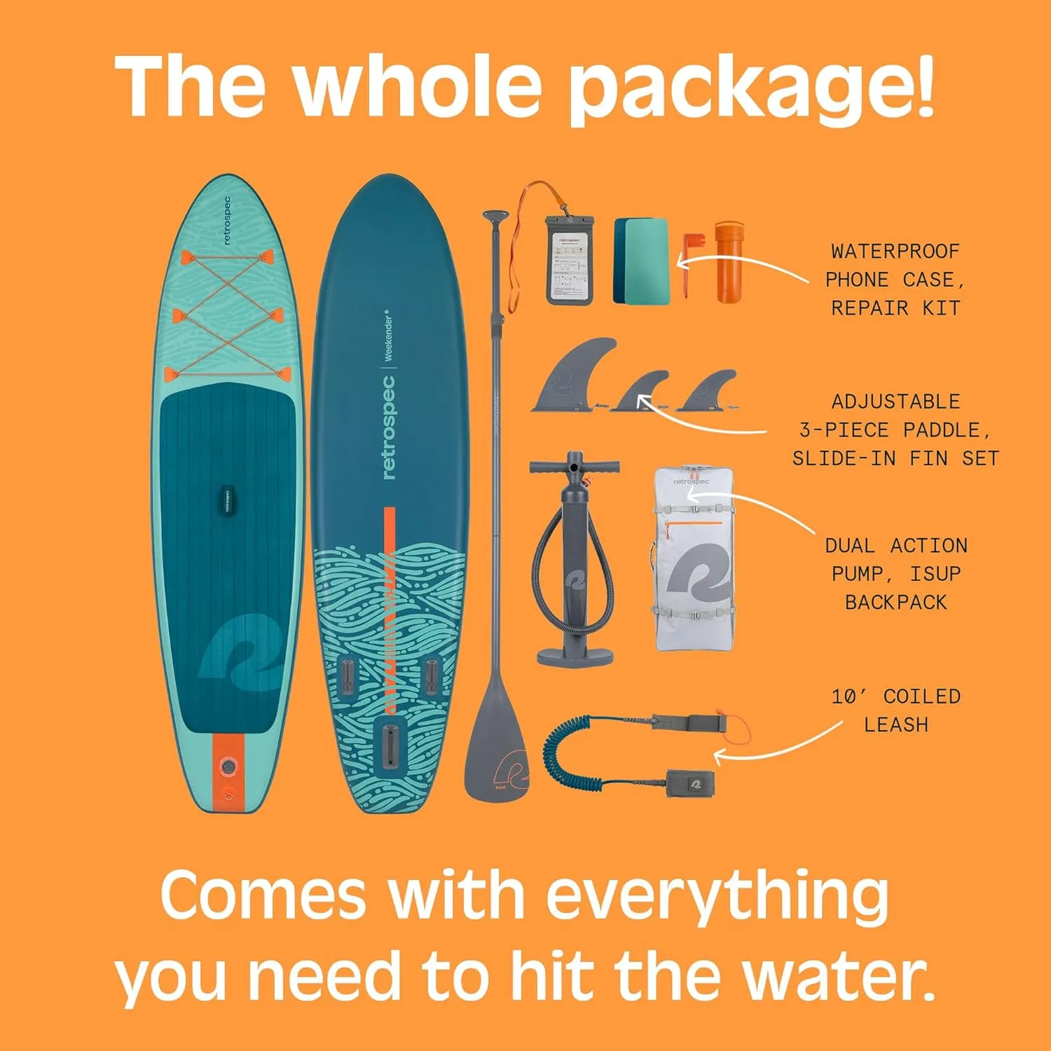 Retrospec Weekender Inflatable Stand Up Paddle Board Includes Paddle, Pump, and Accessories 10’6” Lightweight iSUP, Puncture Resistant Inflatable Paddle Board for Adults