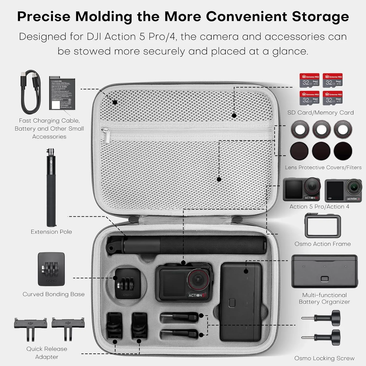 REYGEAK Osmo Action 5 Pro Carrying Case,Large Portable Carrying Case Shoulder Bag,Waterproof Hard Case Compatible with DJI Action 4/Action 3 Adventure Combo Accessories (Large Size)