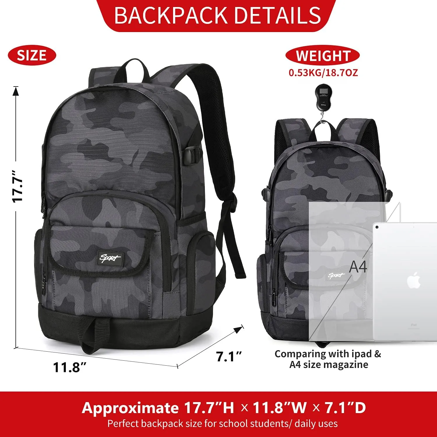 rickyh style School Backpack Travel Bag for Men & Women Lightweight College Back Pack with Laptop Compartmen