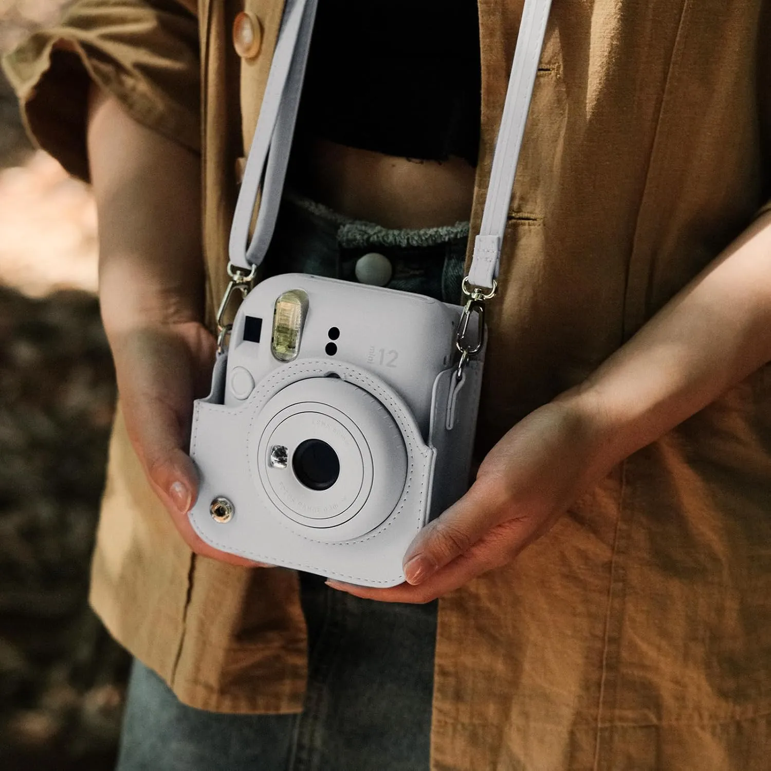 Rieibi Camera Case Compatible with Fuji Instax Mini 12 - MINI 12 Carry Case for Fujifilm Instax Mini 12 Instant Camera - mini 12 Bag Cover with Strap - Clay White