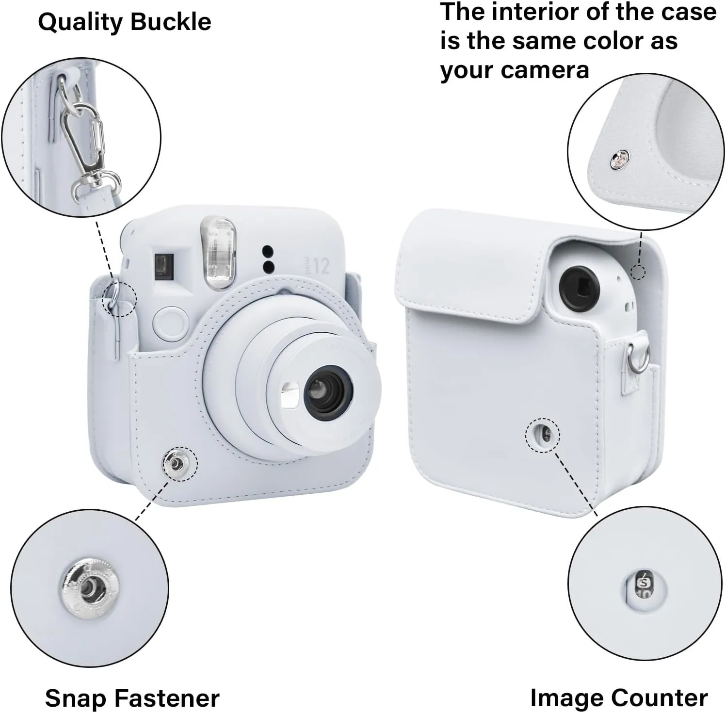 Rieibi Camera Case Compatible with Fuji Instax Mini 12 - MINI 12 Carry Case for Fujifilm Instax Mini 12 Instant Camera - mini 12 Bag Cover with Strap - Clay White