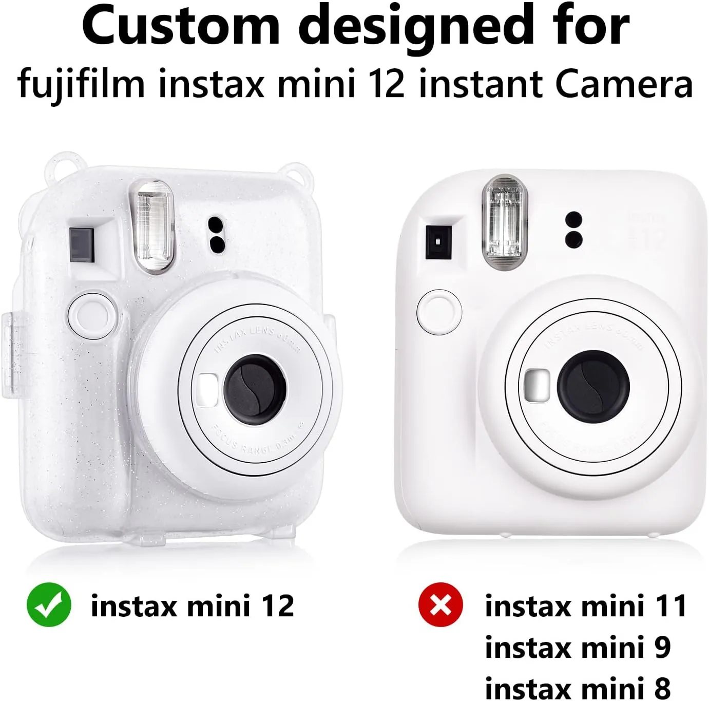 Rieibi Clear Case Compatible with Fuji Instax Mini 12 - Glitter Case Bag for Fujifilm Instax Mini 12 Instant Camera with Back Pocket, Strap and Photo Album - Glitter Clear