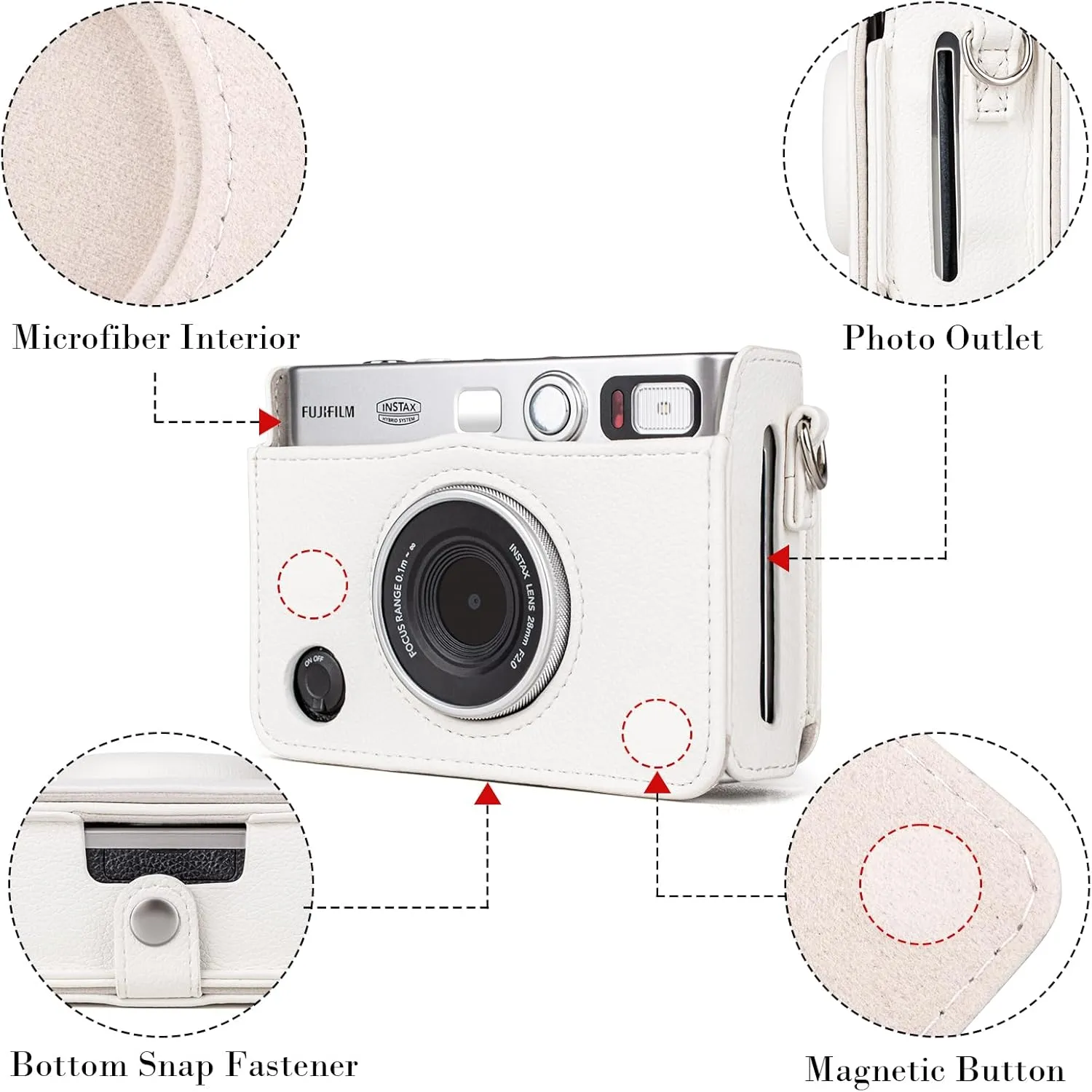 Rieibi Mini EVO Case - Vintage PU Leather Protective Case for Fuji Instax Mini EVO Instant Camera - Removable Cover with Adjustable Shoulder Strap Battery Charging Port