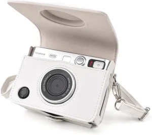 Rieibi Mini EVO Case - Vintage PU Leather Protective Case for Fuji Instax Mini EVO Instant Camera - Removable Cover with Adjustable Shoulder Strap Battery Charging Port