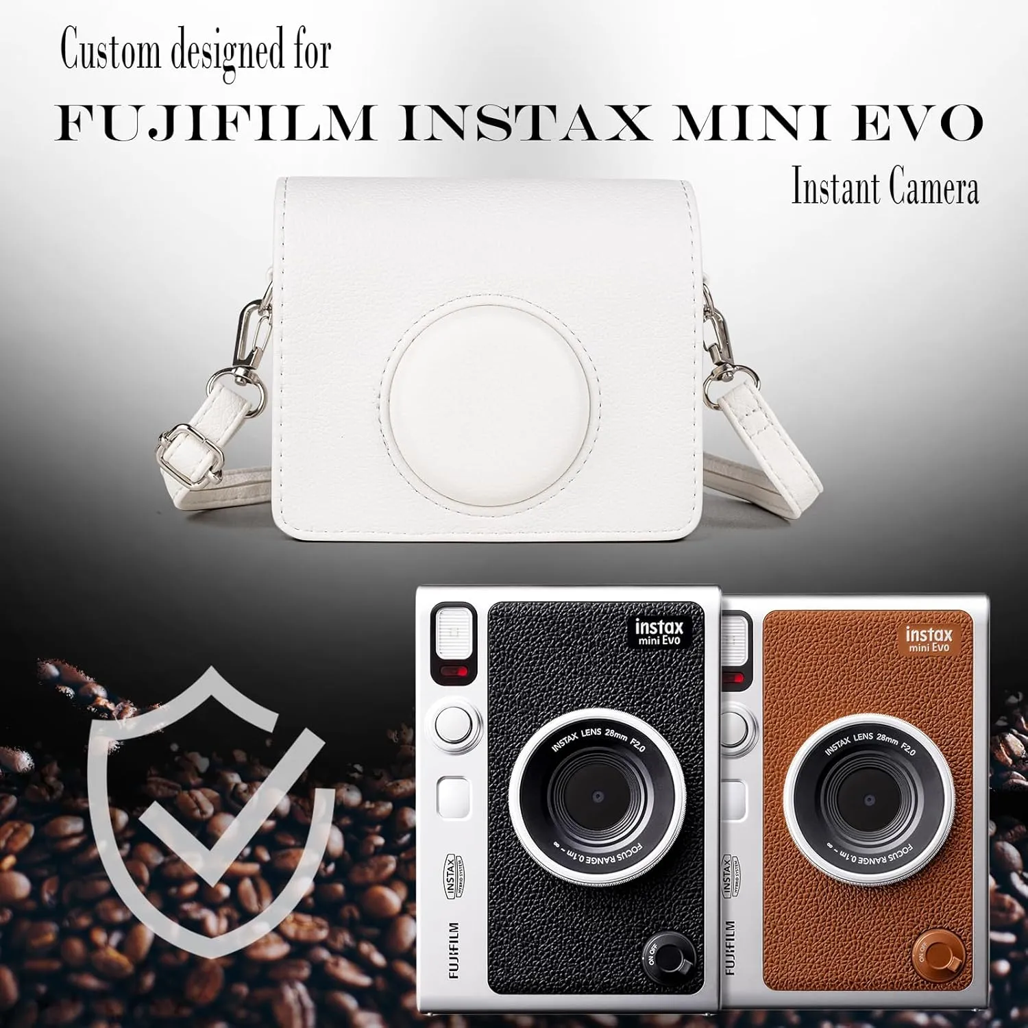 Rieibi Mini EVO Case - Vintage PU Leather Protective Case for Fuji Instax Mini EVO Instant Camera - Removable Cover with Adjustable Shoulder Strap Battery Charging Port