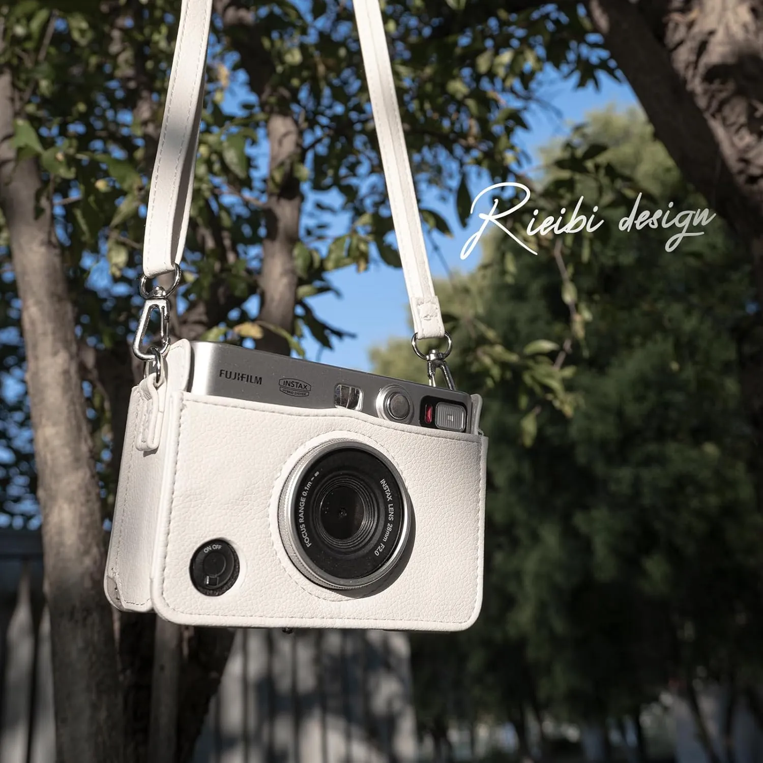 Rieibi Mini EVO Case - Vintage PU Leather Protective Case for Fuji Instax Mini EVO Instant Camera - Removable Cover with Adjustable Shoulder Strap Battery Charging Port