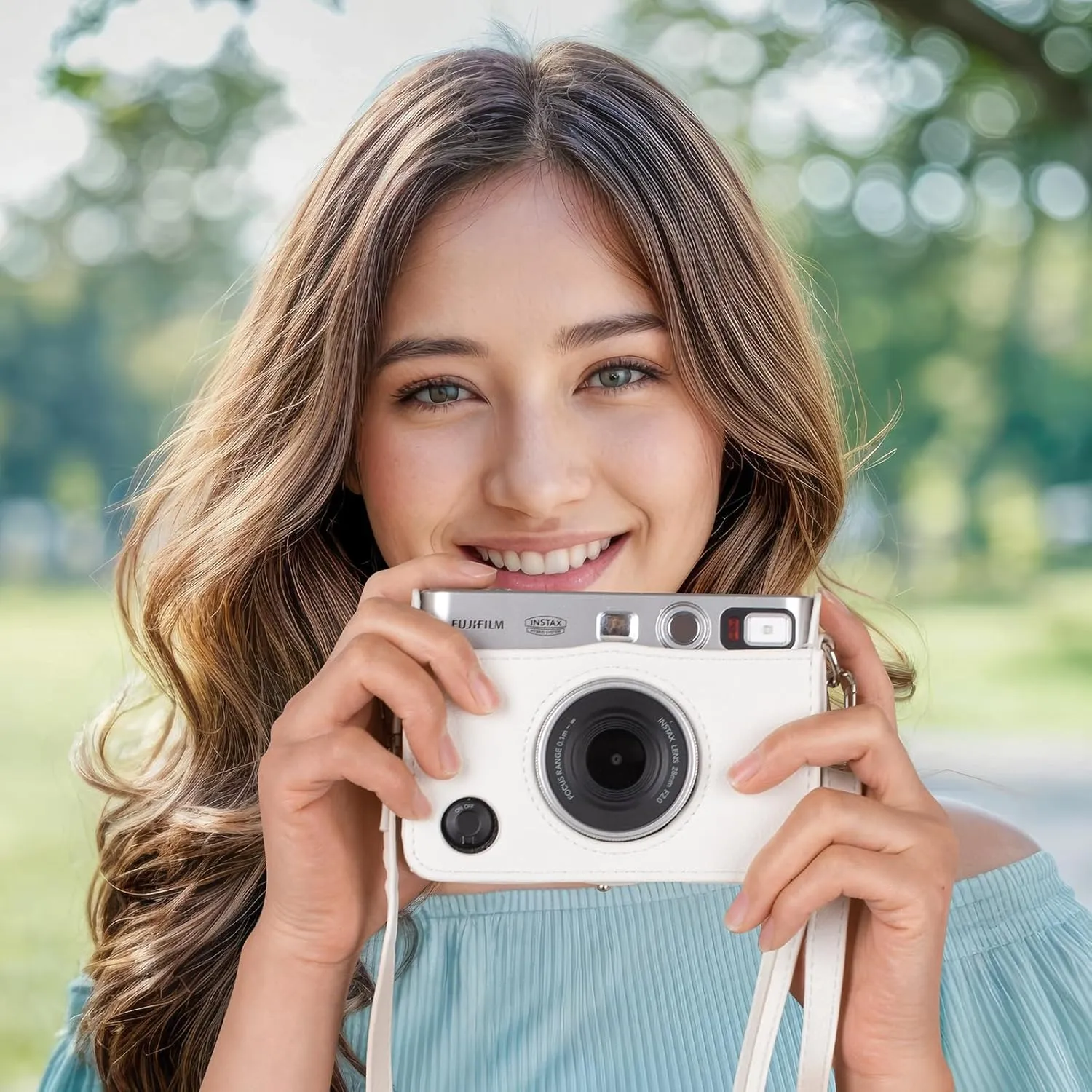 Rieibi Mini EVO Case - Vintage PU Leather Protective Case for Fuji Instax Mini EVO Instant Camera - Removable Cover with Adjustable Shoulder Strap Battery Charging Port