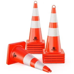 RoadHero 10 Pack Traffic Cones 28 Inch Safety Cones with Reflective Collar Orange Cones with Handle Plastic PVC Heavy Duty Cones for Parking Lot, Driving Training