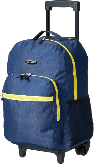 Rockland Double Handle Rolling Backpack, Navy, 17-Inch
