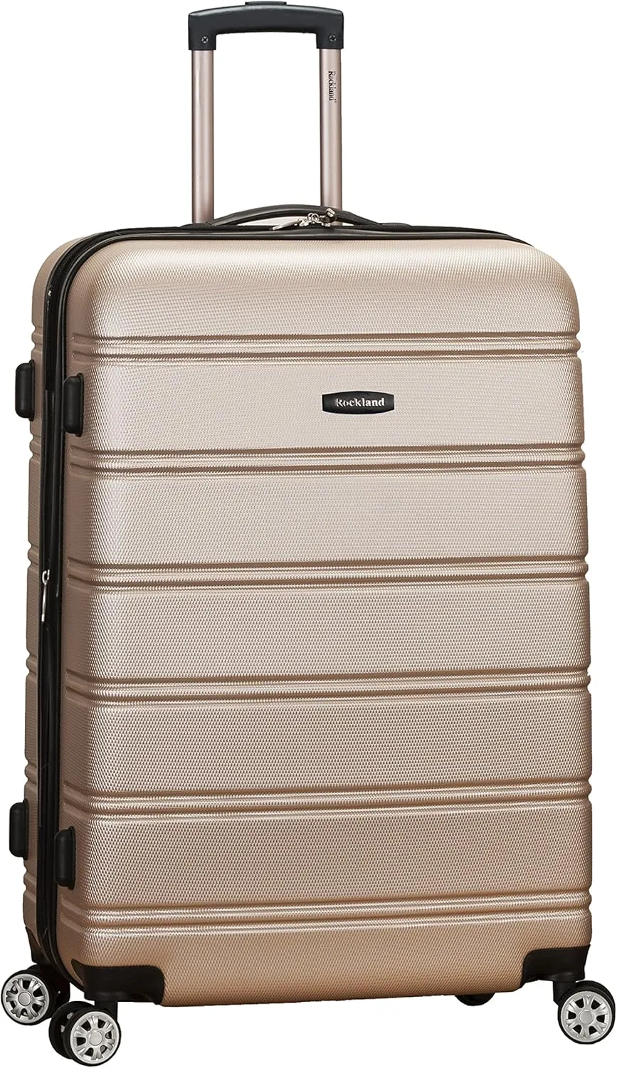 Rockland Melbourne Hardside Expandable Luggage with Spinner Wheels, Champagne, Checked Large 28"