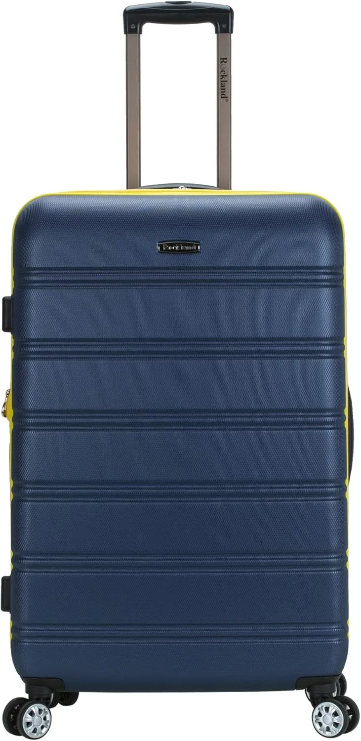 Rockland Melbourne Hardside Expandable Luggage with Spinner Wheels, Navy, Checked Large 28"