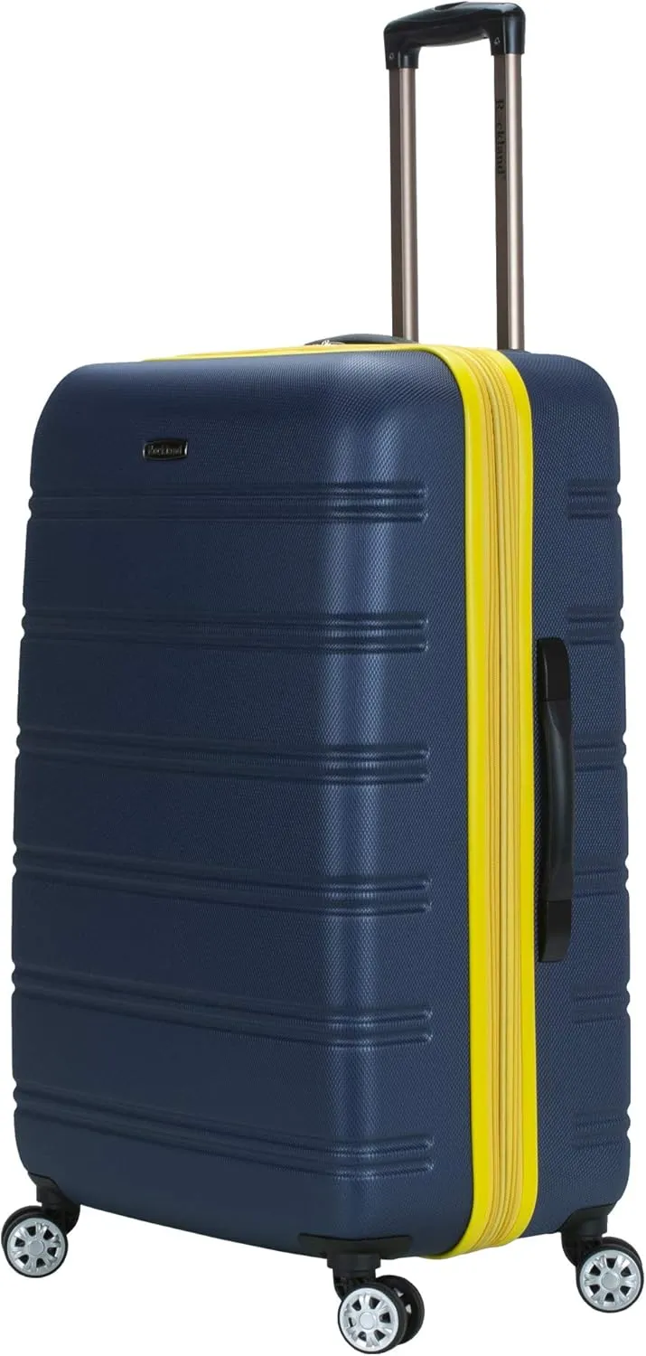 Rockland Melbourne Hardside Expandable Luggage with Spinner Wheels, Navy, Checked Large 28"