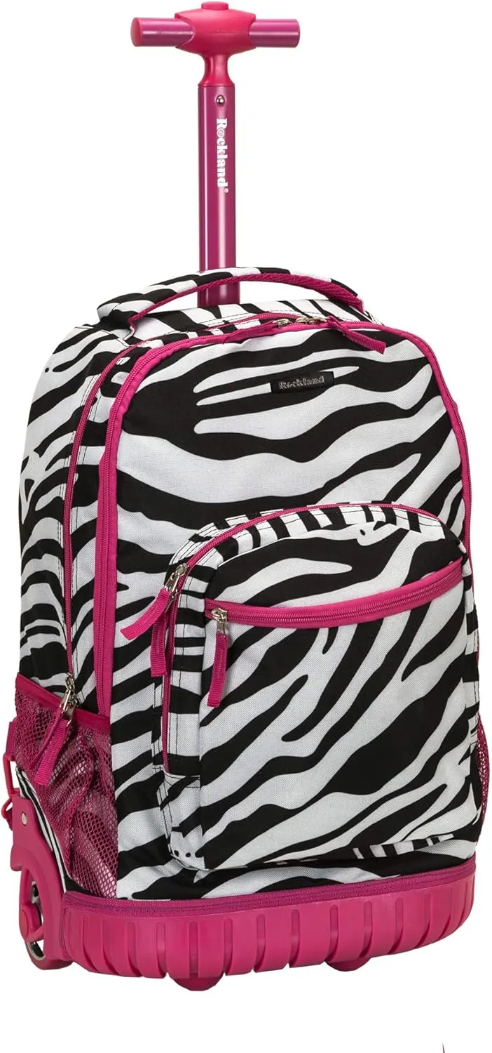 Rockland Single Handle Rolling Backpack, PINKZEBRA, One Size
