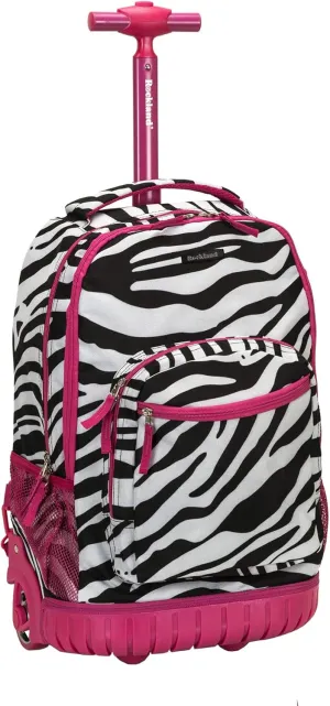 Rockland Single Handle Rolling Backpack, PINKZEBRA, One Size