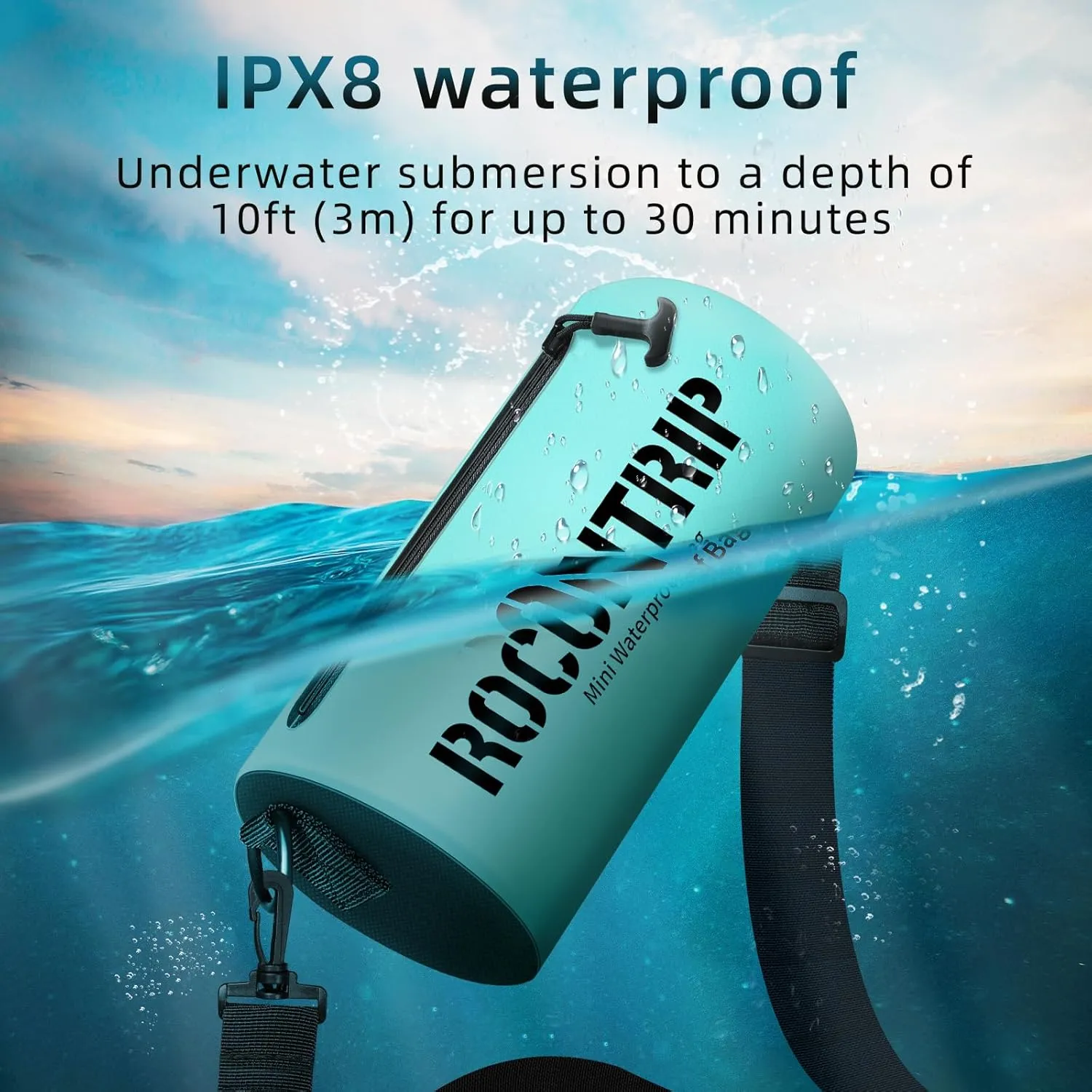 ROCONTRIP Crossbody Waterproof Bag IPX8 Dry Bag With Airtight Zipper Dry Sacks lightweight Portable Swimming Bag For Swimming Kayaking Camping Boating Rafting Fishing Travelling Snorkeling