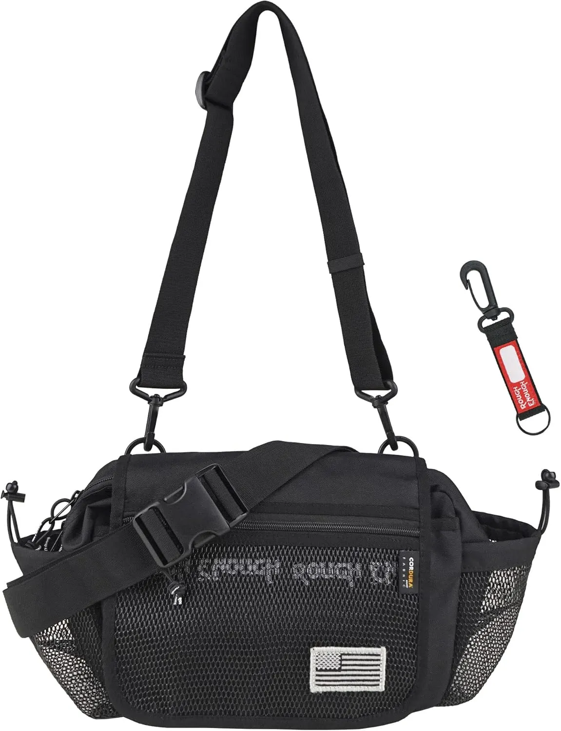 Rough Enough Mens Fanny Pack Crossbody Shoulder Waist Bag for Men 3 in 1 Way Outdoor Travel Fishing Hiking Camping Black Cordura
